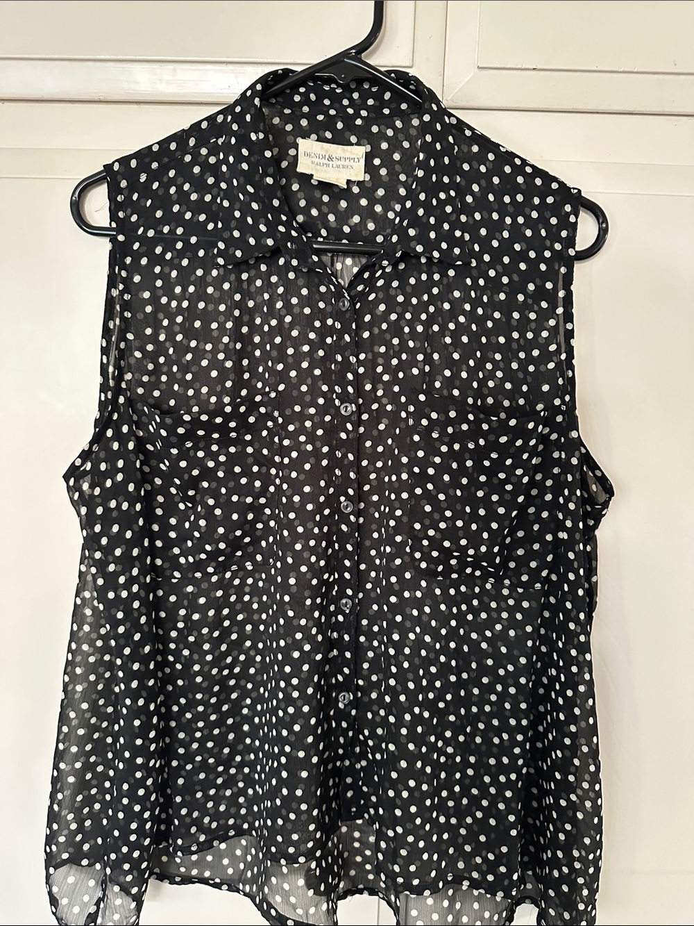 Sleeveless Black Polka Dot Button-Front Blouse - Denim & Supply